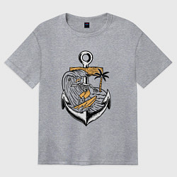 Женская футболка оверсайз Скелетик серфер