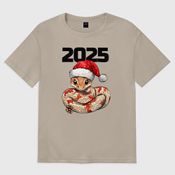 Женская футболка оверсайз Милая змейка в новогодней шапочке