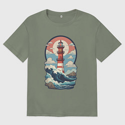 Женская футболка оверсайз Маяк в море и волны