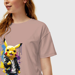 Футболка оверсайз женская Cool Pikachu - watercolor sketch, цвет: пыльно-розовый — фото 2