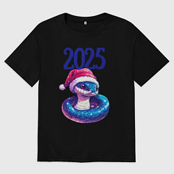 Женская футболка оверсайз Новогодняя синяя змея 2025