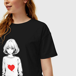 Футболка оверсайз женская Девочка аниме сердце, цвет: черный — фото 2