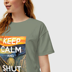 Футболка оверсайз женская Успокойся и заткнись - девиз, цвет: авокадо — фото 2