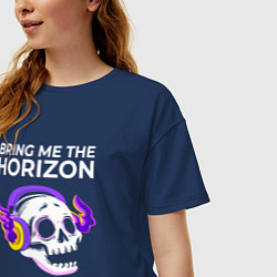 Футболка оверсайз женская Bring Me the Horizon - неоновый череп, цвет: тёмно-синий — фото 2