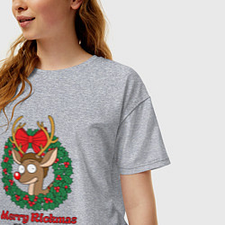 Футболка оверсайз женская Морти новогодний олень Merry Rickmas, цвет: меланж — фото 2