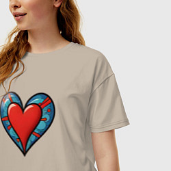 Футболка оверсайз женская Сердечко любовь, цвет: миндальный — фото 2