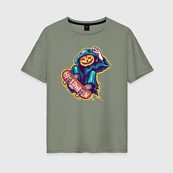 Футболка оверсайз женская Halloween skater, цвет: авокадо