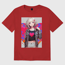 Женская футболка оверсайз Аниме девочка сердце