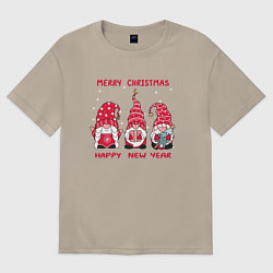 Футболка оверсайз женская Christmas Gnomes, цвет: миндальный