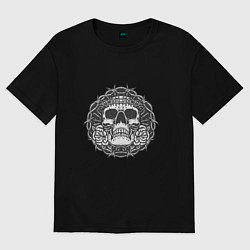 Женская футболка оверсайз Череп в колючей проволоке