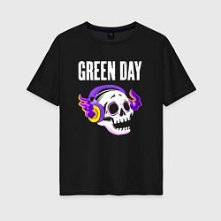 Женская футболка оверсайз Green Day - неоновый череп