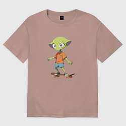 Женская футболка оверсайз Инопланетянин на скейте