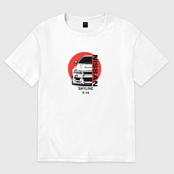 Женская футболка оверсайз Nissan skyline на фоне солнца