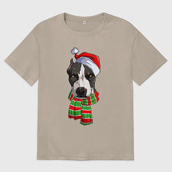 Женская футболка оверсайз Новогодний питбуль