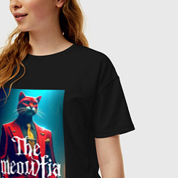 Футболка оверсайз женская Мяуфия бессмертна - мем, цвет: черный — фото 2