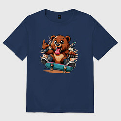 Женская футболка оверсайз Мишутка крутой скейтбордист - нейроарт