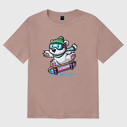 Женская футболка оверсайз Полярный медвежонок крутой скейтбордист - нейроарт