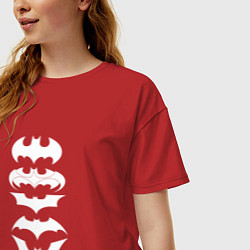 Футболка оверсайз женская Бэтмен знаки, цвет: красный — фото 2