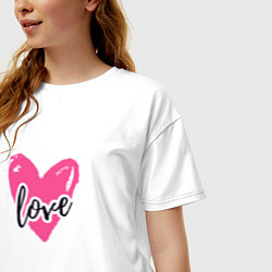 Футболка оверсайз женская Рисованное розовое сердце - love, цвет: белый — фото 2