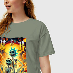 Футболка оверсайз женская Морти и Рик - скелеты, цвет: авокадо — фото 2