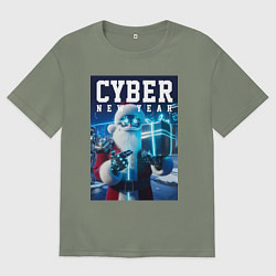 Женская футболка оверсайз Кибер новый год - неоновое свечение