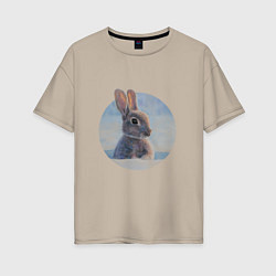 Женская футболка оверсайз Зимний зайка