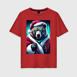 Футболка оверсайз женская Cyber bear - Santa Claus, цвет: красный