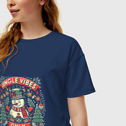 Футболка оверсайз женская Новогодний снеговик, цвет: тёмно-синий — фото 2