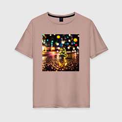 Футболка оверсайз женская Новогодняя маленькая ёлочка, цвет: пыльно-розовый