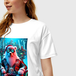 Футболка оверсайз женская Медведь на кибер троне - нейроарт, цвет: белый — фото 2