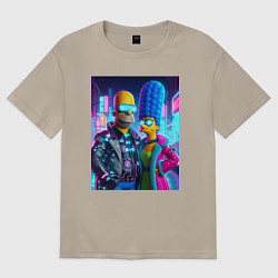 Женская футболка оверсайз Гомер и Мардж Симпсоны - киберпанк