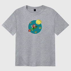 Женская футболка оверсайз Санта Клаус летит на ракете на Луну