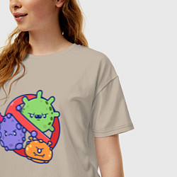 Футболка оверсайз женская Нет вирусам, цвет: миндальный — фото 2