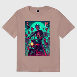 Футболка оверсайз женская Рик Санчес крутой байкер - нейроарт, цвет: пыльно-розовый