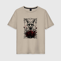 Женская футболка оверсайз Лис с красными розами