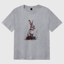 Женская футболка оверсайз Кролик на пеньке