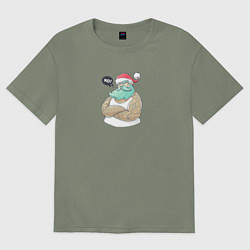 Футболка оверсайз женская Современный дед мороз, цвет: авокадо