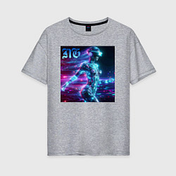 Футболка оверсайз женская Neon cyber girl - ai art, цвет: меланж