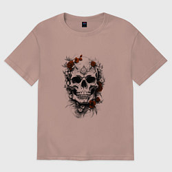 Женская футболка оверсайз Магический череп с розами
