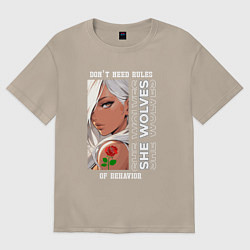 Женская футболка оверсайз Девушка из аниме с розой