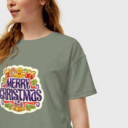 Футболка оверсайз женская Merry christmas, цвет: авокадо — фото 2