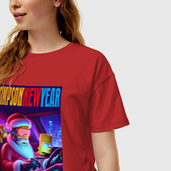 Футболка оверсайз женская Homer Simpson in the car with his son, цвет: красный — фото 2