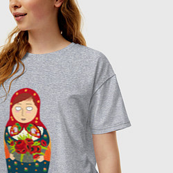 Футболка оверсайз женская Матрёшка милая, цвет: меланж — фото 2