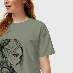 Футболка оверсайз женская Девушка с алыми глазами, цвет: авокадо — фото 2