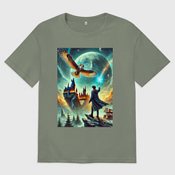 Женская футболка оверсайз Harry Potter and owl - Hogwarts