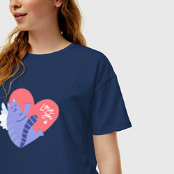Футболка оверсайз женская Love you cat, цвет: тёмно-синий — фото 2