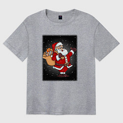Женская футболка оверсайз Санта Клаус с мешком