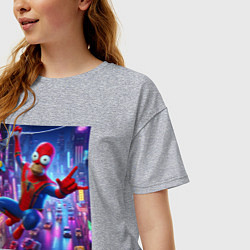 Футболка оверсайз женская Homer Simpson and Spider man - collaboration, цвет: меланж — фото 2