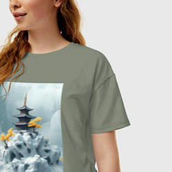 Футболка оверсайз женская Тихий японский пейзаж, цвет: авокадо — фото 2