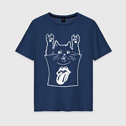 Футболка оверсайз женская Rolling Stones - cat rock, цвет: тёмно-синий